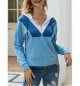 V Neck Print Zipper Drawstring Sweatshirt